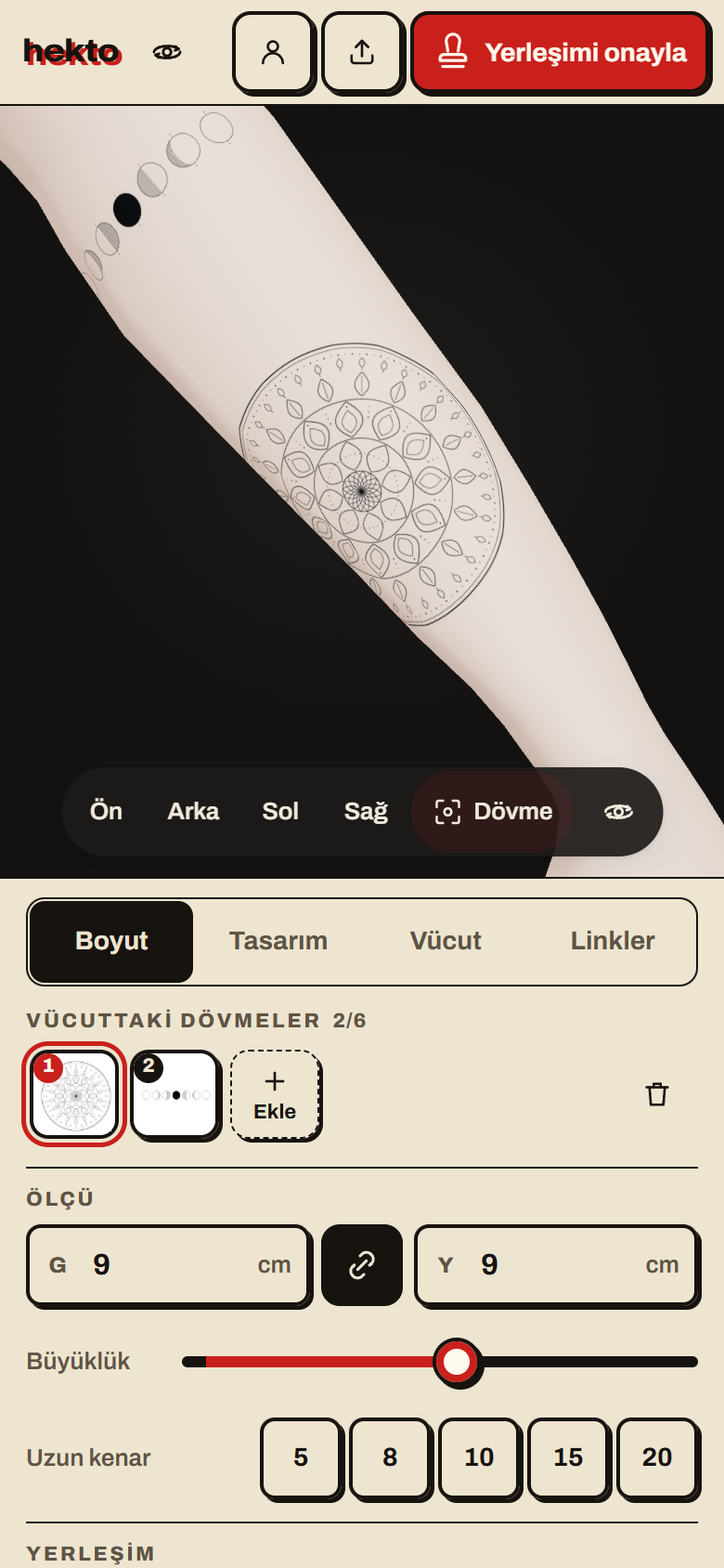 Hekto editörü telefonda: aynı dövme 9 × 9 cm